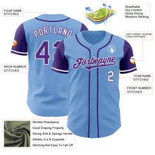 Load image into Gallery viewer, Custom Light Blue Purple-White Authentic Two Tone Baseball Jersey