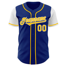 Load image into Gallery viewer, Custom Royal Yellow-White Authentic Two Tone Baseball Jersey