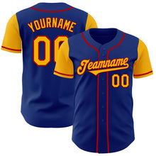 Load image into Gallery viewer, Custom Royal Gold-Red Authentic Two Tone Baseball Jersey