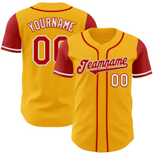 Load image into Gallery viewer, Custom Gold Red-White Authentic Two Tone Baseball Jersey