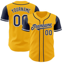 Load image into Gallery viewer, Custom Gold Navy-White Authentic Two Tone Baseball Jersey
