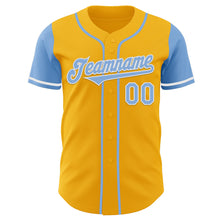 Load image into Gallery viewer, Custom Gold Light Blue-White Authentic Two Tone Baseball Jersey