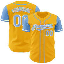 Load image into Gallery viewer, Custom Gold Light Blue-White Authentic Two Tone Baseball Jersey