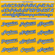 Load image into Gallery viewer, Custom Gold Light Blue-Navy Authentic Two Tone Baseball Jersey