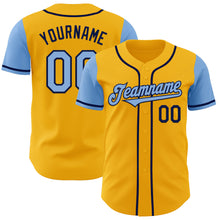 Load image into Gallery viewer, Custom Gold Light Blue-Navy Authentic Two Tone Baseball Jersey