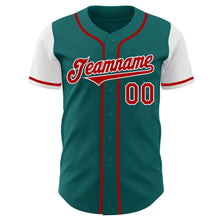Load image into Gallery viewer, Custom Teal Red-White Authentic Two Tone Baseball Jersey
