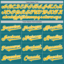Load image into Gallery viewer, Custom Teal Gold-White Authentic Two Tone Baseball Jersey