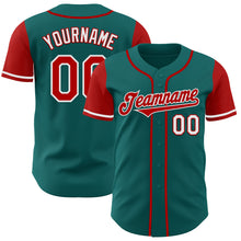 Load image into Gallery viewer, Custom Teal Red-White Authentic Two Tone Baseball Jersey