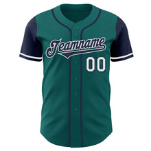 Load image into Gallery viewer, Custom Teal Navy-White Authentic Two Tone Baseball Jersey