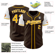 Load image into Gallery viewer, Custom Brown Gold-White Authentic Two Tone Baseball Jersey