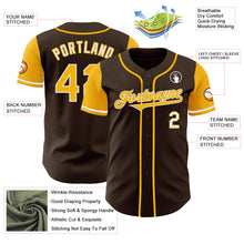 Load image into Gallery viewer, Custom Brown Gold-White Authentic Two Tone Baseball Jersey