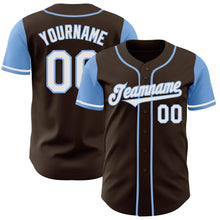 Load image into Gallery viewer, Custom Brown White-Light Blue Authentic Two Tone Baseball Jersey