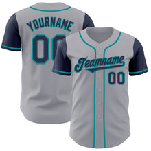 Load image into Gallery viewer, Custom Gray Navy-Teal Authentic Two Tone Baseball Jersey