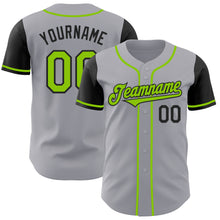 Load image into Gallery viewer, Custom Gray Neon Green-Black Authentic Two Tone Baseball Jersey
