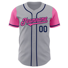 Load image into Gallery viewer, Custom Gray Pink-Navy Authentic Two Tone Baseball Jersey