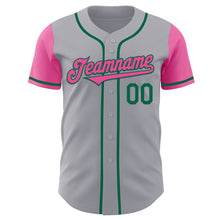 Load image into Gallery viewer, Custom Gray Pink-Kelly Green Authentic Two Tone Baseball Jersey