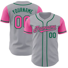 Load image into Gallery viewer, Custom Gray Pink-Kelly Green Authentic Two Tone Baseball Jersey