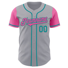 Load image into Gallery viewer, Custom Gray Pink-Teal Authentic Two Tone Baseball Jersey