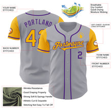 Load image into Gallery viewer, Custom Gray Gold-Purple Authentic Two Tone Baseball Jersey