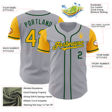 Load image into Gallery viewer, Custom Gray Gold-Green Authentic Two Tone Baseball Jersey