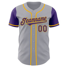 Load image into Gallery viewer, Custom Gray Purple-Gold Authentic Two Tone Baseball Jersey