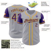 Load image into Gallery viewer, Custom Gray Purple-Gold Authentic Two Tone Baseball Jersey