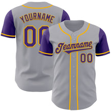 Load image into Gallery viewer, Custom Gray Purple-Gold Authentic Two Tone Baseball Jersey