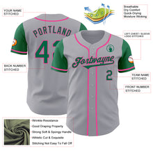 Load image into Gallery viewer, Custom Gray Kelly Green-Pink Authentic Two Tone Baseball Jersey