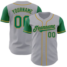 Load image into Gallery viewer, Custom Gray Kelly Green-Old Gold Authentic Two Tone Baseball Jersey