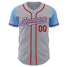 Load image into Gallery viewer, Custom Gray Light Blue-Red Authentic Two Tone Baseball Jersey
