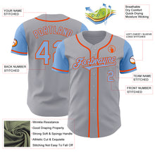 Load image into Gallery viewer, Custom Gray Light Blue-Orange Authentic Two Tone Baseball Jersey
