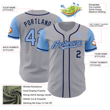 Load image into Gallery viewer, Custom Gray Light Blue-Navy Authentic Two Tone Baseball Jersey