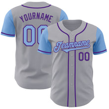 Load image into Gallery viewer, Custom Gray Light Blue-Purple Authentic Two Tone Baseball Jersey