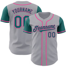Load image into Gallery viewer, Custom Gray Teal-Pink Authentic Two Tone Baseball Jersey
