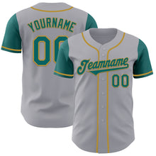 Load image into Gallery viewer, Custom Gray Teal-Old Gold Authentic Two Tone Baseball Jersey