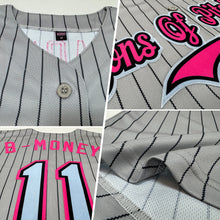 Load image into Gallery viewer, Custom Gray Black Pinstripe Light Blue-Pink Authentic Sleeveless Baseball Jersey