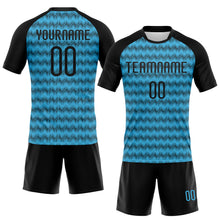 Load image into Gallery viewer, Custom Sky Blue Black Geometric Shape Sublimation Volleyball Uniform Jersey
