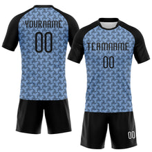 Load image into Gallery viewer, Custom Light Blue Black-White Geometric Shape Sublimation Volleyball Uniform Jersey