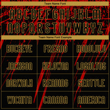 Load image into Gallery viewer, Custom Black Red-Old Gold Splash Sublimation Volleyball Uniform Jersey