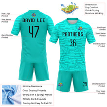Load image into Gallery viewer, Custom Aqua Black Abstract Fragment Art Sublimation Volleyball Uniform Jersey