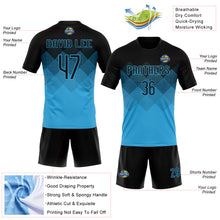 Load image into Gallery viewer, Custom Sky Blue Black Geometric Shape Sublimation Volleyball Uniform Jersey