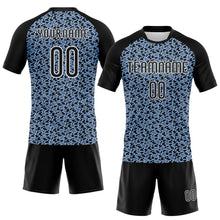 Load image into Gallery viewer, Custom Light Blue Black-White Geometric Shape Sublimation Volleyball Uniform Jersey