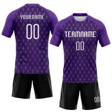 Load image into Gallery viewer, Custom Purple White-Black Geometric Shape Sublimation Volleyball Uniform Jersey