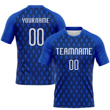 Load image into Gallery viewer, Custom Thunder Blue White-Black Geometric Shape Sublimation Volleyball Uniform Jersey
