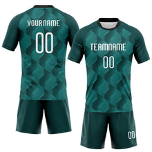 Load image into Gallery viewer, Custom Midnight Green White-Black Geometric Shape Sublimation Volleyball Uniform Jersey