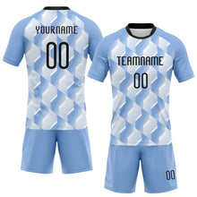 Load image into Gallery viewer, Custom Light Blue Black-White Geometric Shape Sublimation Volleyball Uniform Jersey