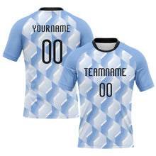 Load image into Gallery viewer, Custom Light Blue Black-White Geometric Shape Sublimation Volleyball Uniform Jersey