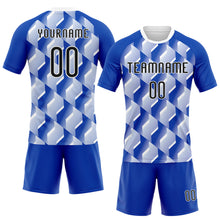 Load image into Gallery viewer, Custom Thunder Blue Black-White Geometric Shape Sublimation Volleyball Uniform Jersey