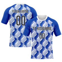 Load image into Gallery viewer, Custom Thunder Blue Black-White Geometric Shape Sublimation Volleyball Uniform Jersey