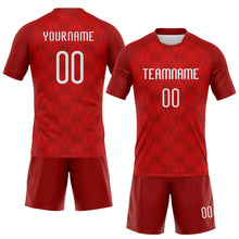 Load image into Gallery viewer, Custom Red White Geometric Shape Sublimation Volleyball Uniform Jersey